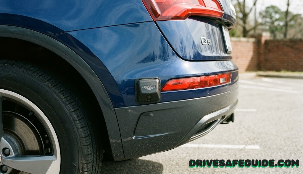 Blind spot monitoring system sensor mounted at rear bumper of a vehicle