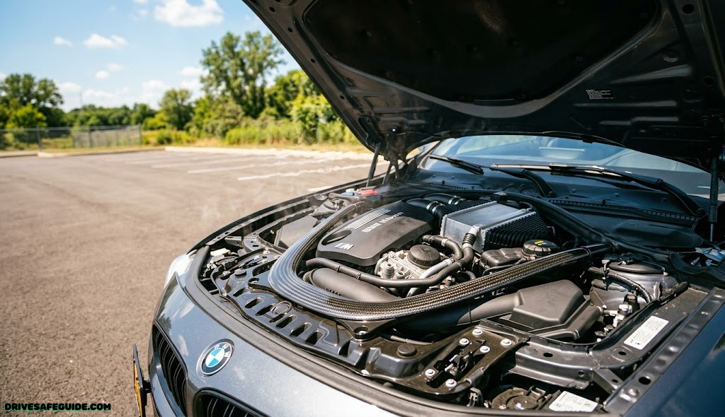 Car engine bay shimmering with heat haze on a hot summer day