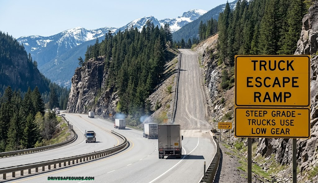 Runaway truck escape ramp on a mountain highway grade