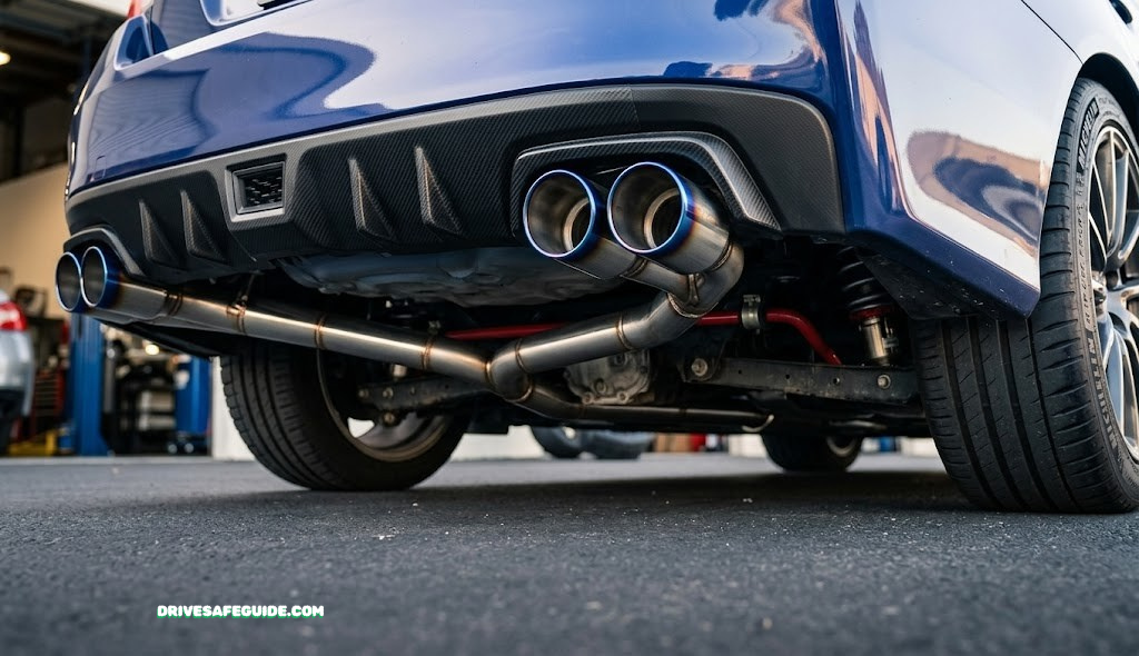 Modified car exhaust tips under a vehicle